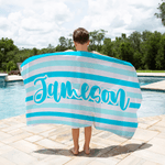 Personalized Multicolour Retro Stripes Quick Dry Beach Towel with Name Summer Vacation Travel Pool Beach Party Birthday Gift for Family Friends