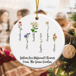 Personalized Birth Flower Heart Round Ceramic Ornament with Name Tree Decor Christmas Gift for Family Sister