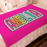 Personalised Multicolor Dalmatian Dot Doodle Letter Soft Throw Blanket with Name Home Decor Birthday Christmas Gift for Kids Family