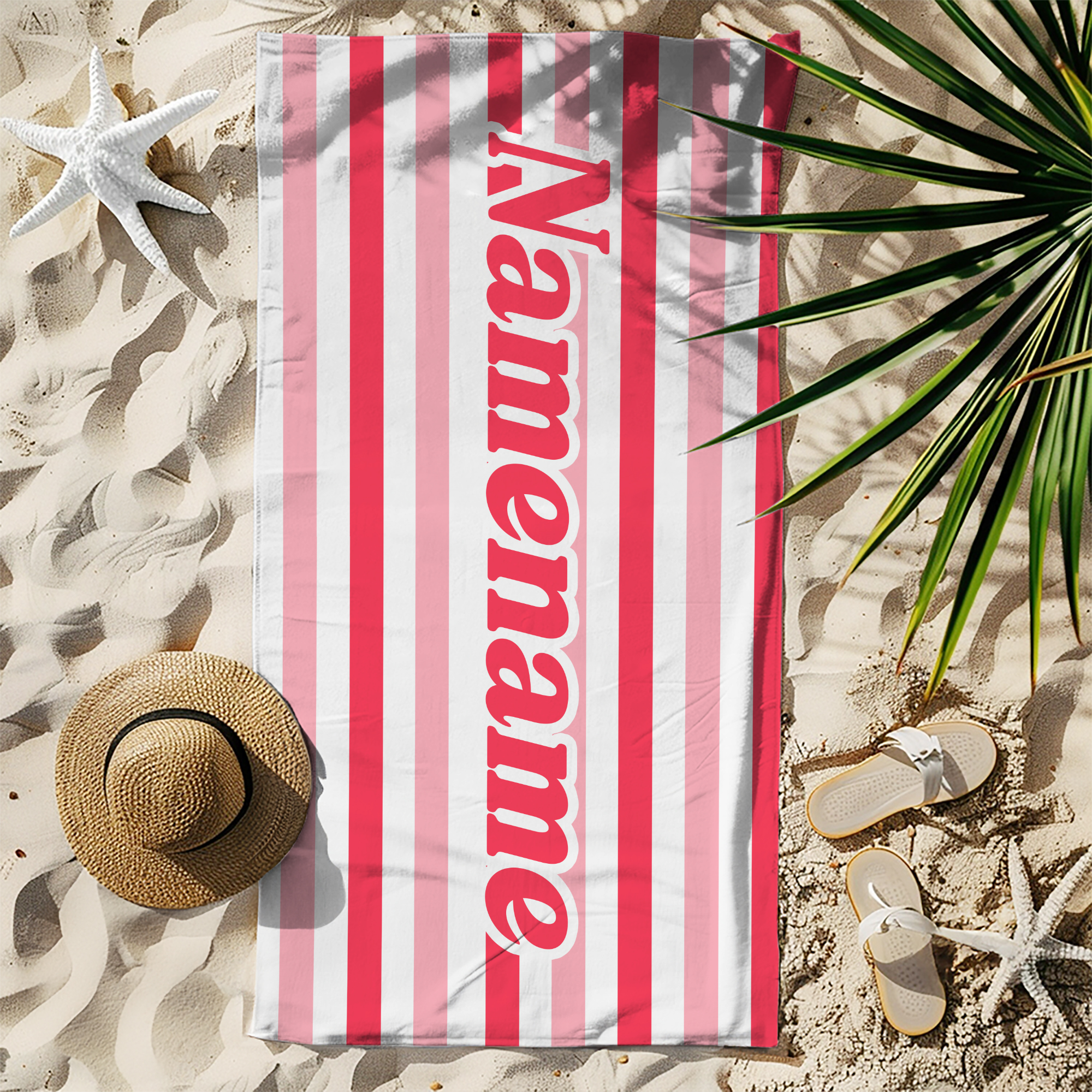 Serviette de plage personnalisée à rayures rétro multicolores à séchage rapide avec nom Vacances d'été Voyage Piscine Fête d'anniversaire pour la famille Amis