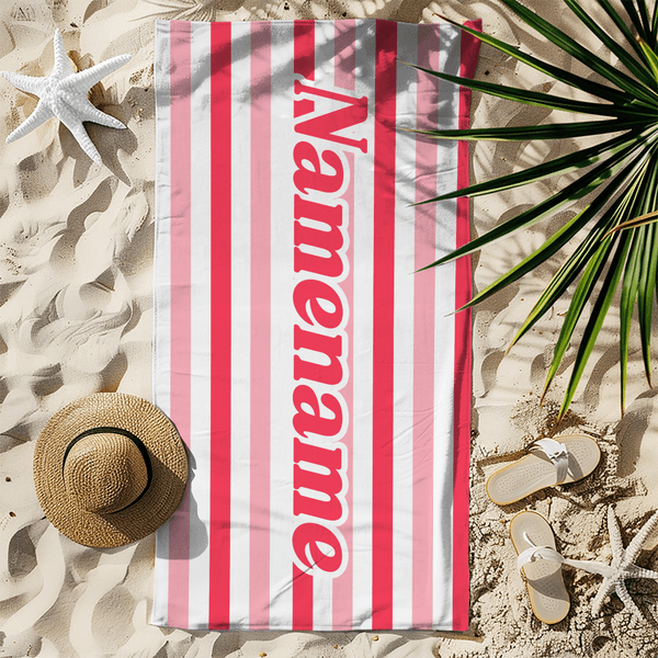 Personalized Multicolor Retro Stripes Quick Dry Beach Towel with Name Summer Vacation Travel Pool Beach Party Birthday Gift for Family Friends