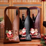 Personalized Cute Santa Claus PU Leather Protective Wine Bag with Name and Handle Christmas Party Gift for Wine Lovers
