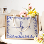 Personalized Toile De Jouy Line Style Dog Cat Large Jute Bag with Name Birthday Christmas Gift for Pet Owner