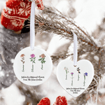 Personalized Birth Flower Heart Round Ceramic Ornament with Name Tree Decor Christmas Gift for Family Sister