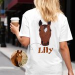 Personalized Cute Horse Face Photo Multicolour T-shirt Sweatshirt Hoodie with Embroidered Name Equestrian Birthday Gift for Horse Lovers