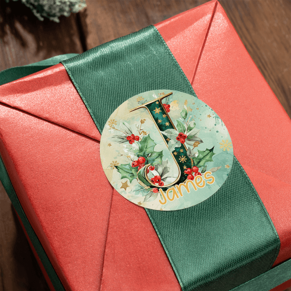 Personalized Holly Initial Waterproof Stickers Labels with Name Christmas Gift for Family Friend