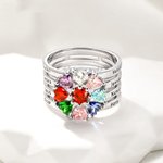 Anello personalizzato con cuore, assortimento di 1-8 pietre di nascita e nomi incisi, regalo di compleanno, anniversario e fidanzamento per le donne.