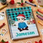 Personalised Christmas-Themed Cartoon Character A5 Spiral Notebook with Name Christmas Party Gift for Students Kids