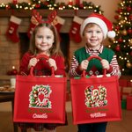 Personalized Merry Christmas Cute Elf Large Red Jute Tote Bag with Name and Initial Christmas Festival Party Gift for Kids
