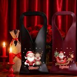 Personalized Cute Santa Claus PU Leather Protective Wine Bag with Name and Handle Christmas Party Gift for Wine Lovers