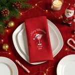 Personalized Santa Hat Cocktail Design 100% Cotton Red Napkin with Name Party Home Decor Christmas Gift for Family Friends