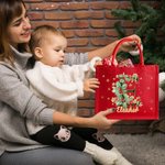 Personalized Holly Initial Large Red Jute Tote Bag with Name Christmas Party Gift for Children Friends