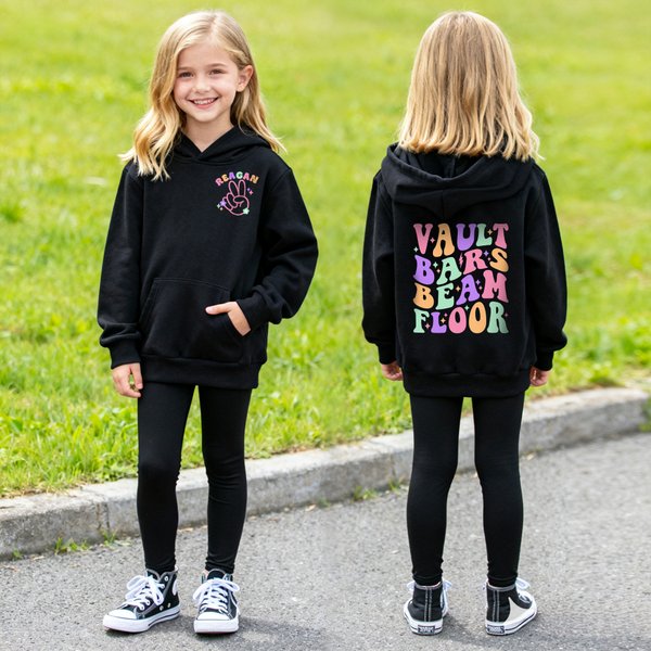 Personalized Gymnastics Themed Soft Kid Adult T-shirt Sweatshirt Hoodie with Name and Text Training Birthday Christmas Gift for Gymnasts