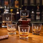 Personalized Retro Wreath Engraved Initial Whiskey Decanter Glasses Wooden Box Set with Name Birthday Christmas Gift for Men Whiskey Lovers
