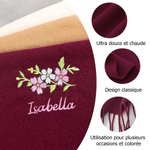 Écharpe à Pompons Personnalisée avec Nom et Motif Brodée de Fleurs Colorées Cadeau d’Anniversaire Mariage pour Femme