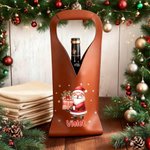 Personalized Cute Santa Claus PU Leather Protective Wine Bag with Name and Handle Christmas Party Gift for Wine Lovers