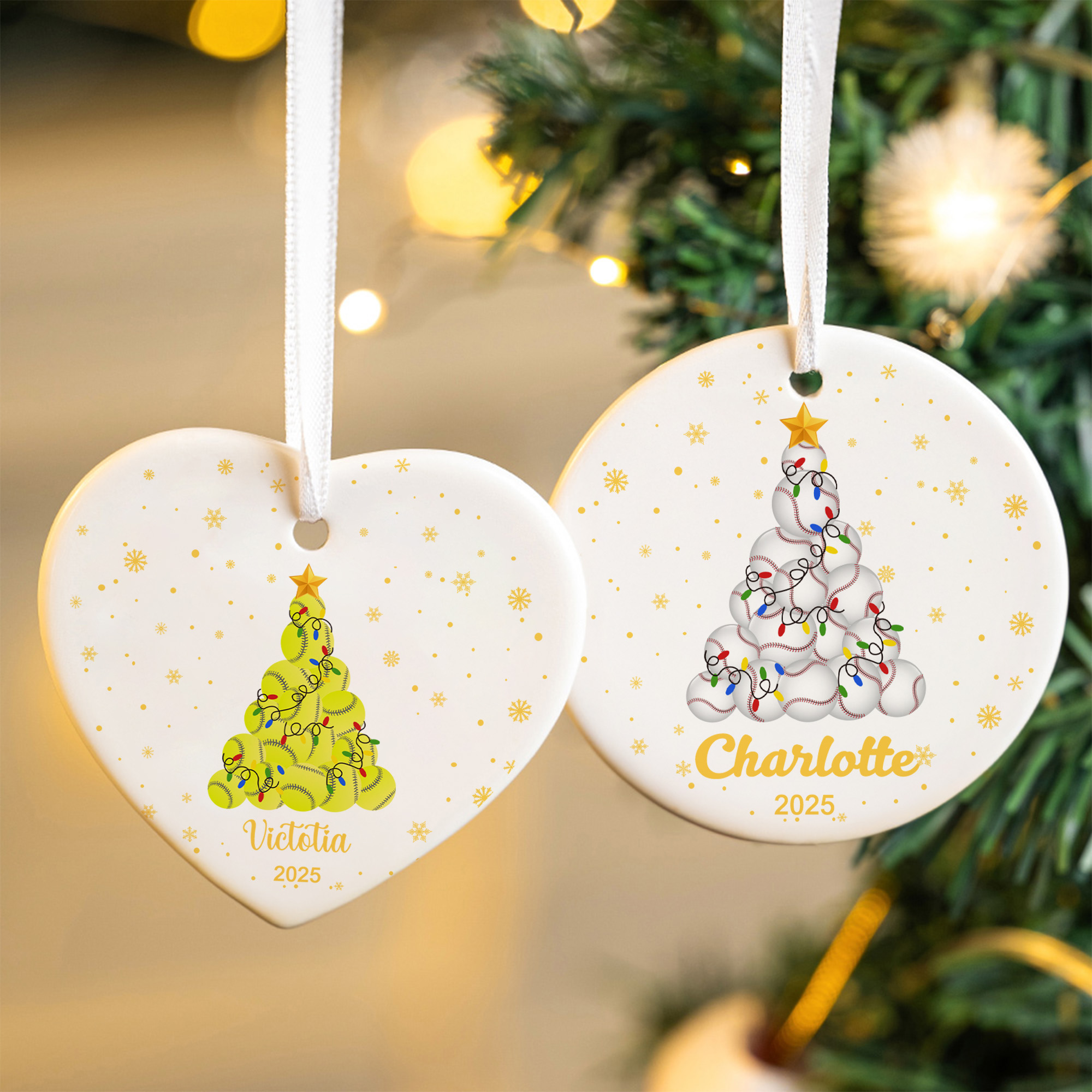 Boules de Noël personnalisées en céramique avec nom et année Décoration de Noël Cadeau pour la famille et les amis