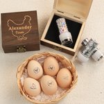 Personalized Colored Ball Glitter Star Hen Silhouette Egg Safe Egg Stamp with Name Food Grade Ink and Box Birthday Gift for Family Farmer Breeder