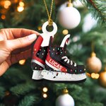 Personalized Ice Hockey Skates Coloured Lights Wooden Ornament with Name Tree Decoration Christmas Holiday Gift for Ice Hockey Lovers