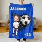 Personalised Cartoon Character Soccer Soft Throw Blanket with Name and Number Home Decor Birthday Christmas Gift for Soccer Fans
