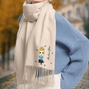 Personalisierter weicher Cartoon Figur Schal mit Geburtsblume und Namen Winter Weihnachten Geburtstag Geschenk für Familie Freunde