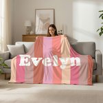 Personalised Colourful Classic Stripe Soft Throw Blanket with Name Home Decor Summer Holiday Birthday Gift for Family Friends