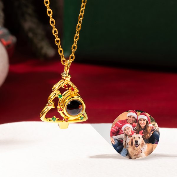 Collier de projection de photos micro sculptées de l'arbre de Noël personnalisé Cadeau de Noël et de la Saint-Valentin pour les femmes