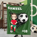 Personalised Cartoon Character Soccer Soft Throw Blanket with Name and Number Home Decor Birthday Christmas Gift for Soccer Fans