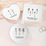 Personalized Vintage Style 1-6 Birth Flowers Jewelry Dish with Name Birthday Anniversary Gift for Sister Girlfriend