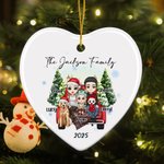 Personalized Chirstmas Tree Cartoon Character Ceramic Heart-Shaped Ornament with Name and Title Home Decor Christmas Gift for Family