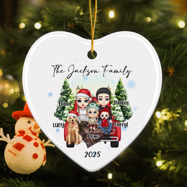 Personalized Chirstmas Tree Cartoon Character Ceramic Heart-Shaped Ornament with Name and Title Home Decor Christmas Gift for Family