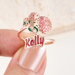 Personalised Birth Flower Adjustable Ring Dainty Jewellery with Name Christmas Birthday Anniversary Gift for Women Wife