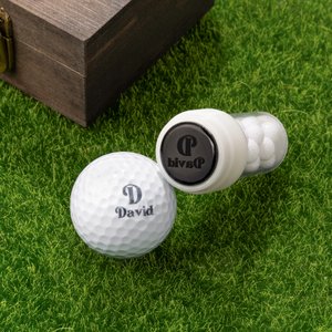 Personalized Golf Ball Stamp and Wooden Storage Box with Name Initial Monogram Golf Course Accessory Birthday Sports Gift for Golf Players Lovers