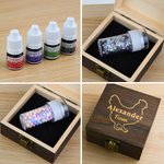 Personalized Colored Ball Glitter Star Hen Silhouette Egg Safe Egg Stamp with Name Food Grade Ink and Box Birthday Gift for Family Farmer Breeder