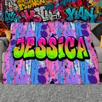 Personalised Graffiti-Style Multicolor Soft Throw Blanket with Name Home Decor Birthday Christmas Gift for Teenager Friend Graffiti Lover