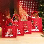 Personalized Cute Santa Hat Animal Holly Initial Large Jute Tote Bag with Name Christmas Party Gift for Kids Family Friends