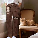 Personalizado Multi-Color Retro Cartoon 1-6 Perros Gatos Pijama Pantalones con Nombres Homewear Birthday Gift for Pet Owners Lovers