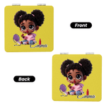 Personalized Cartoon Black Girl Double-Sided 1X 2X PU Leather Makeup Mirror with Name Birthday Anniversary Gift for Women Girls
