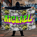 Personalised Graffiti-Style Multicolor Soft Throw Blanket with Name Home Decor Birthday Christmas Gift for Teenager Friend Graffiti Lover