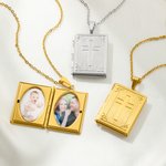 Personalized Cross Book Locket Necklace with Photos Christmas Birthday Anniversary Gift for Christians Women
