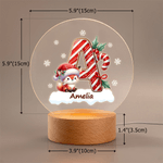 Veilleuse LED en acrylique avec nom et initiales Flocon de neige personnalisé Animaux de dessins animés Base en bois Décoration de chambre Cadeau de Noël pour les enfants
