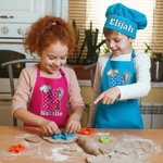 Personalised Cute Polka Dot Initial Adjustable Kid Apron Chef Hat Set with Name and Pocket for Cooking Birthday Gift for Boys Girls