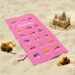 Personalized Multicolour Construction Truck Excavator Bulldozer Oversized Quick Dry Beach Towel with Text Birthday Gift for Boys Girls Truck Lovers