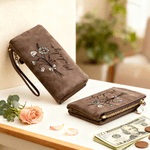 Personalised Watercolour Birth Flower Bouquet PU Leather Wallet with Name and Wristlet Christmas Birthday Gift for Women Girls