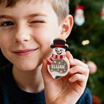 Personalised Snowman LED Light Wooden Decoration Ornament with Tabletop Name Block Sign Holiday Party Essentials Winter Christmas Gift for Family Kids