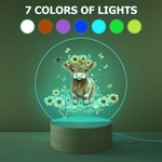 Personalized Highland Cow Sunflower Butterfly Acrylic LED Night Light with Name and Wooden Base Room Decor Christmas Birthday  Gift for Kids