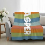 Personalised Colourful Classic Stripe Soft Throw Blanket with Name Home Decor Summer Holiday Birthday Gift for Family Friends