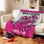 Personalized Multicolor Bling Bow Tie Cheer Megaphone Pom-Poms  Soft Throw Blanket with Name and Team Name Birthday Gift for Cheerleaders