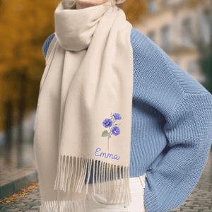 Personalized Watercolour Birth Flower Super Soft Warm Scarf with Name Fashion Accessory Birthday Christmas Gift for Family Friend
