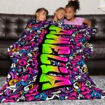 Personalised Graffiti-Style Multicolor Soft Throw Blanket with Name Home Decor Birthday Christmas Gift for Teenager Friend Graffiti Lover